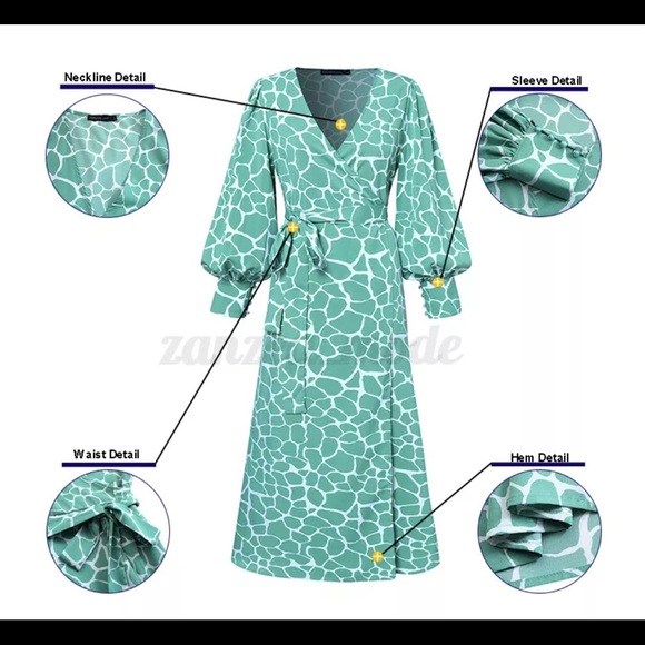 Bell Sleeved, Giraffe Print, Wrap Dress - Picture 10 of 15